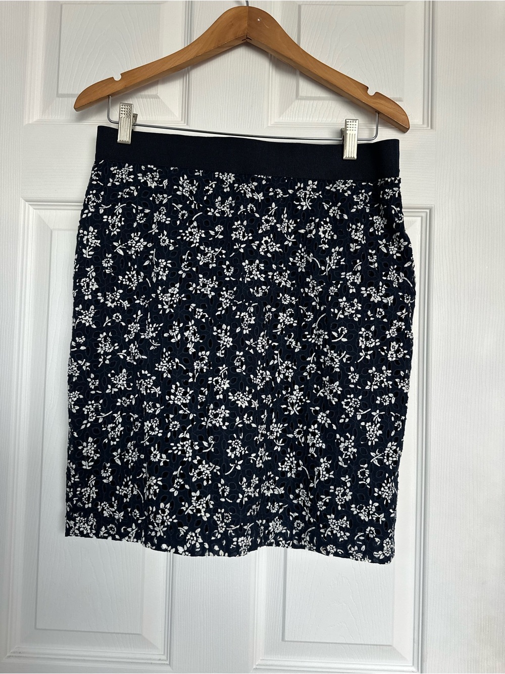 Ann Taylor Navy Pencil Skirt with White Floral Print